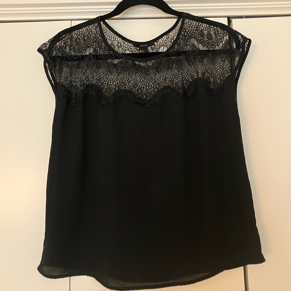 Black Lace Cap Sleeve Blouse